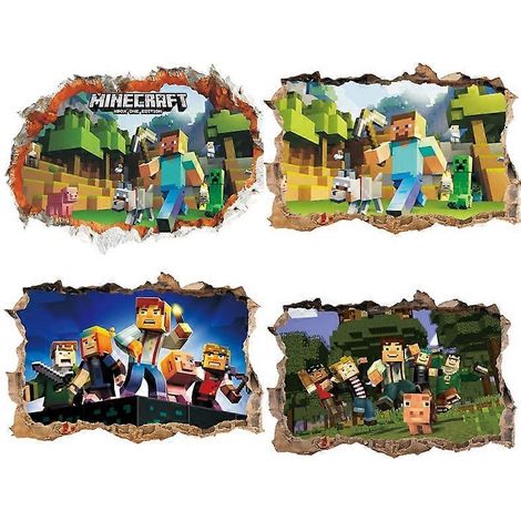 (Lot de 4) Creeper Binnen Muursticker, Minecraft Clean Road - Autocollant mural : (1/4)