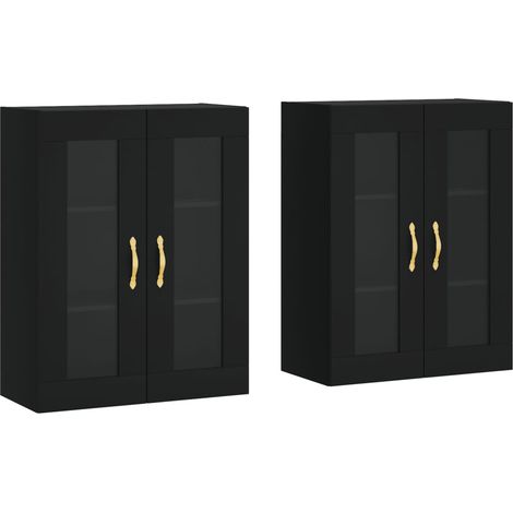 2 pcs Buffet，Bahut， Armoires murales noir bois d'ingénierie CFW12238 (1/5)