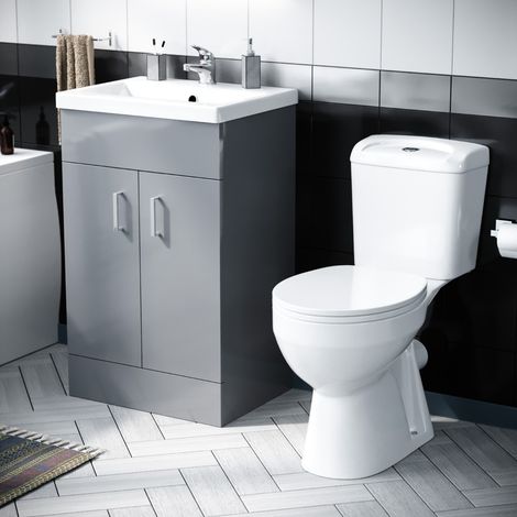 510mm Grey Floor Standing Vanity with 2 Doors, WC Toilet Pan & Basin (1/5)