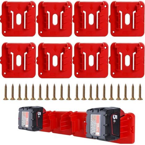 8er-Pack kompatibler Batteriehalter für Milwaukee M18 18V Batterien (48-11-1815, 48-11-1828, 48-11-1850, 48-11-1860). Wandadapter für Arbeitsfahrzeuge, Regale und Boxen (1/5)