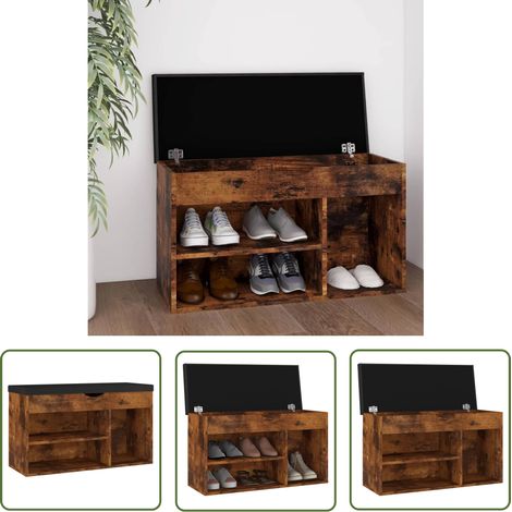 The Living Store Banc à chaussures avec coussin Chêne fumé Bois d'ingénierie - Meuble Entrée - Rangement Chaussures - Banc Chaussure - Meuble Rangement - Banc Avec Coussin (1/5)
