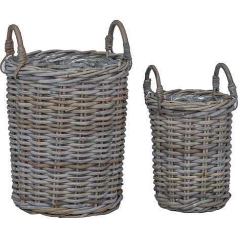 Planter Basket with Storage 2 pcs Grey vidaXL