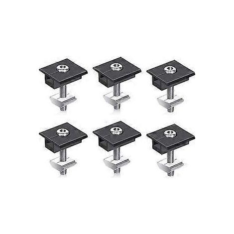 Lot de 6 pinces centrales noires en forme de T de 30 mm pour panneaux solaires photovoltaïques réglables. (1/5)