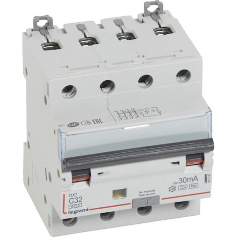 Disjoncteur différentiel monobloc DX3 10kA arrivée haute et départ bas à vis 4 Pôles 400V 32A type F 30mA LEGRAND 411247 (1/3)