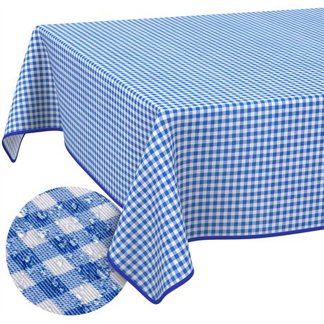 Nappe enduite Vichy Bleu avec Ourlet Ronde Ø 140 cm Anti-Taches (1/5)