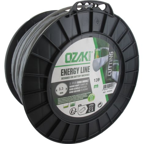 Bobina di fil di nylon ondulato rotondo Ozaki Energy Line. Brevettato, per ottimizzare l'autonomia delle apparecchiature a batteria - Lunghezza: 139