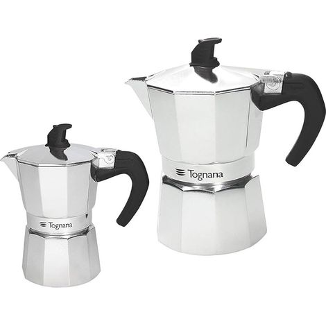 Tognana Coffee Time set 2 caffettiere moka en aluminium 1 et 3 tasses noir