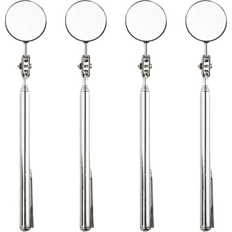 Lot de 4 Miroir d'inspection télescopique 30 mm, rotation 360 °, acier inoxydable, réglable 170-500 mm, pour voiture