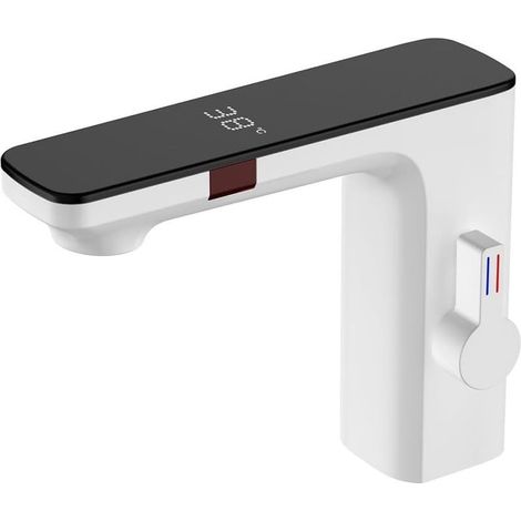 Robinet lavabo capteur intelligent 1.27cm – mélangeur eau chaude/froide – automatique sans contact – blanc (1/5)