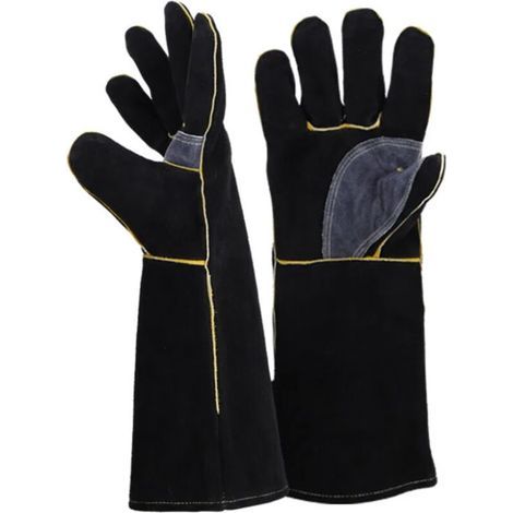 Lntyq Gants résistants au feu et à la chaleur extrêmes, cuir avec coutures en kevlar, parfaits pour cheminée, poêle, four, grill, soudage, barbecue, mig, support à marmite, traitement des animaux(14 p (1/5)