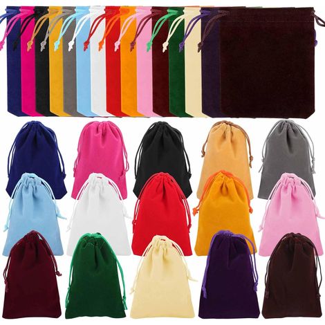 Lot de 30 pochettes en velours multicolores - 10 x 12 cm - 15 couleurs - Avec cordon de serrage - Mini sacs à dés - Pochettes à bijoux pour emballer des bijoux, des bagues, des cadeaux (1/5)