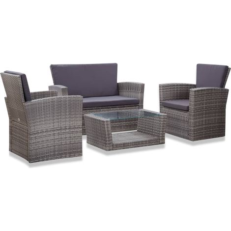 4 pcs Salon de jardin, Ensemble table et chaises de jardin, Meuble de jardin avec coussins Résine tressée Gris MKW818442 (1/5)