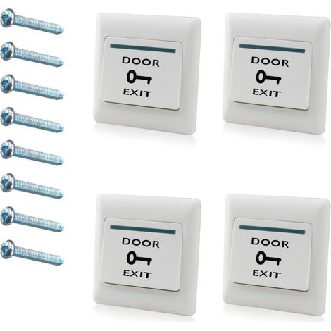 Lot de 4 boutons poussoir pour sortie NO/NC/COM Système de contrôle d'accès pour porte 86 mm x 86 mm 36 V 3 A Blanc (1/5)