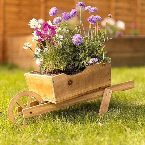 Wheel Barrow Garden Planter Scorched Wood (1/5)