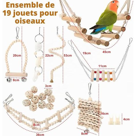 Bird Toy in Cage, Natural Wooden Hanging Toys, Hammock, Wooden Ladder, Chew Toys for Birds, Bird Cage Accessory for Parakeets and Lovebirds (1/4)