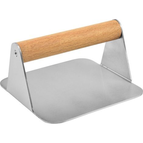 Presse à viande carrée en acier inoxydable 304 avec manche en bois, réutilisable, pour hamburgers et steaks hachés (1/5)