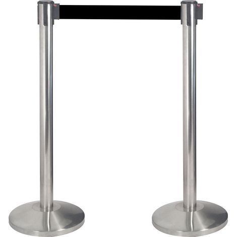 2 Colonnine Tendinastro 3 metri in Acciaio Inox Spazzolato Ø36x101 cm Nastro Nero (1/5)