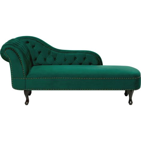 Chaise Longue in Velluto Verde Versione Sinistra Stile Chesterfield Nimes