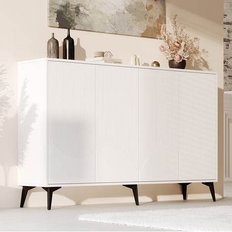 Buffet de almacenaje 160 x 35 x 100 cm con 4 puertas y estantes regulables, blanco DESVIAE (1/5)