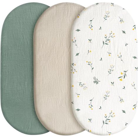 Lot de 3 draps-housses, protège-matelas, pour parc, 100 % mousseline de coton, doux, pour poussette, cadeau de naissance