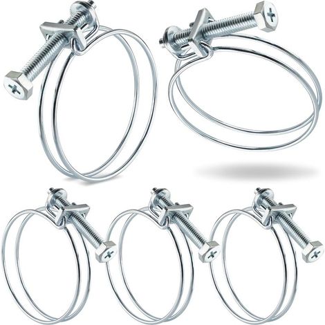 5 Collier de serrage, double fil W1, acier galvanisé, diamètre 2mm, pour tuyau spiralé, ventilation (1/5)