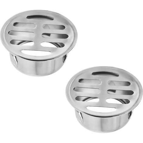 Bonde de sol ronde lot de 2 en acier inoxydable 50 mm argent avec grille anti obstruction pour évacuation extérieure (1/4)