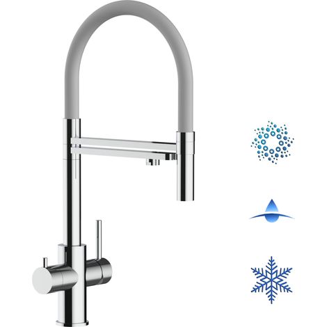 Rubinetto 5 vie miscelatore lavello cucina in Acciaio INOX Lucido - canna grigia movibile e doccia 2 getti staccabile - ACCIAIO CHIRURGICO AISI 316 (1/5)