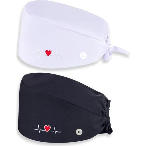 Set di 2 cuffie chirurgiche in tessuto, accessori per infermieri e medici, cuffie da donna e da uomo, comode ed eleganti per procedure mediche (nero + bianco) (1/5)