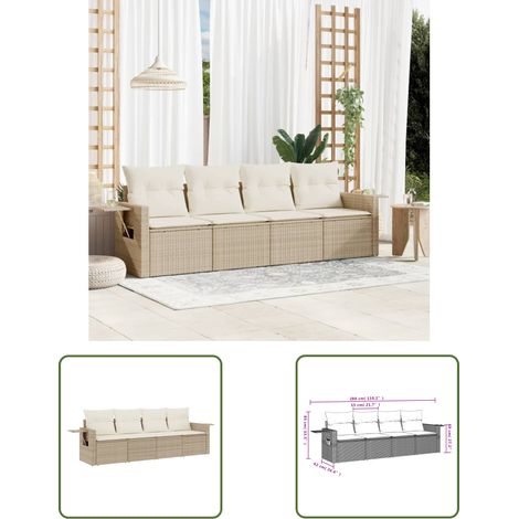 The Living Store 4-tlg. Garten-Sofagarnitur mit Kissen Beige Poly Rattan - Gartenmöbel - Sofasitzgruppe - PE-Rattan Möbel - Outdoor Furniture - Lounge Set (1/3)