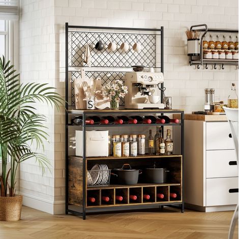 Mueble cocina con botellero y ganchos para hogar rustico OKMYHOME (1/5)