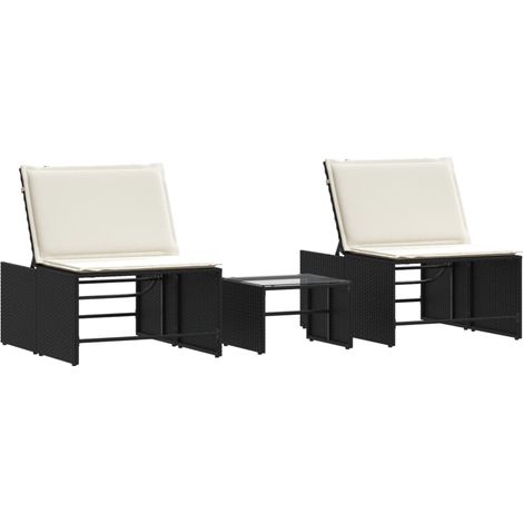 Chaises longue,Bain de soleil,Transats modulaires 2 pièces avec table en résine tressée noire CFW79600 (1/5)