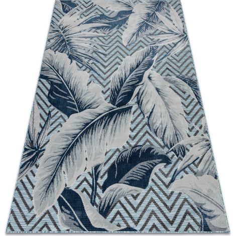 Teppich Strukturell BOTANIC 65242 Federn, Zickzack flach gewebt für Balkon, Terrasse - wasserblau blue 117x170 cm