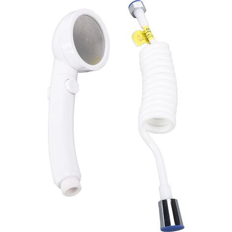 Hand shower for motorhomes – 1.5m spiral hose with 20mm quick connector, lightweight white ABS shower head (1/5)
