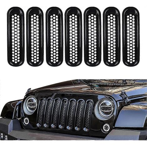 Lot de 7 grilles de calandre noires à clipser, compatibles avec Jeep Wrangler JK JKU (2007-2017). (1/4)