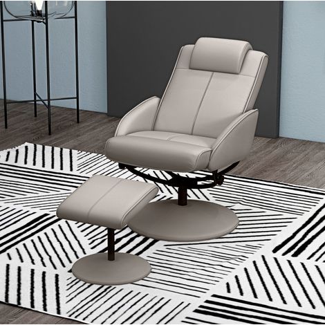 Poltrona relax girevole 360° con poggiapiedi in similpelle grigia 78 x 67 x 98 cm OKWISH (1/5)