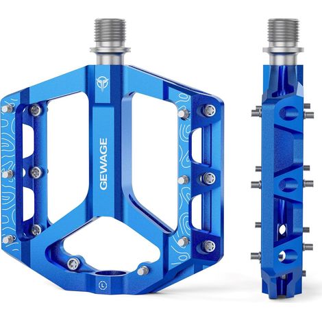 Pedales de plataforma de aluminio azul Gewage para bicicleta, con 3 rodamientos sellados. (1/4)