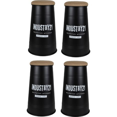 Lot de 4 Tabourets de bar coniques style Industriel - Noir - D 40 x H 66,5 cm - Livraison gratuite