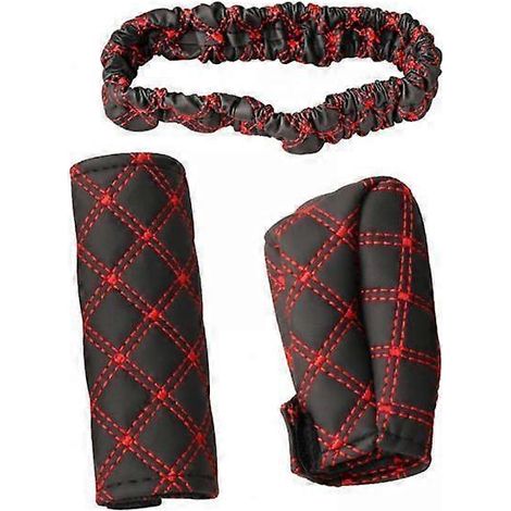 Ensemble de 2 ou 3 housses de frein à main et de pommeau de levier de vitesse, rouge. (1/5)