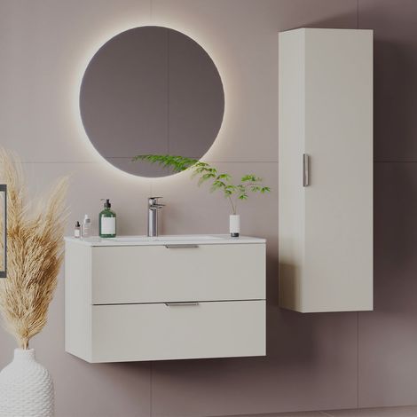 Ensemble meuble simple vasque encastrée 80cm et colonne Astrid Cachemire (1/5)