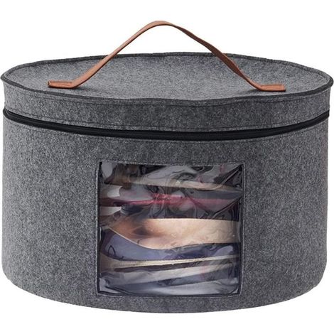1 boîte à chapeaux, couvercle avec fenêtre transparente, feutre gris, pliable, rangement pratique pour voyage et dressing