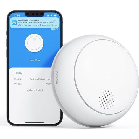 Fumée Connecté, Maxcio WiFi Avertisseur de Fumée Intelligent avec Notification d'APP, Détecteurs Alarme Incendie avec Pile Remplaçable, Conforme à la Norme en 14604 (1/5)