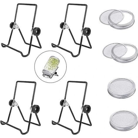 Filiyano-4 couvercles pour bocaux Mason, 4 supports pour germoirs, une passoire en acier inoxydable, un germoir pliable et réglable (1/5)
