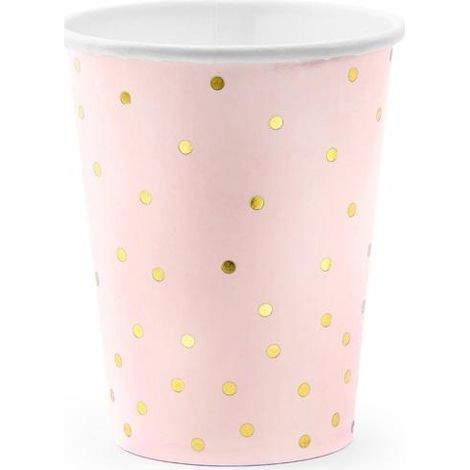 Bicchieri di carta con pois color oro rosa, 6 pezzi / 260 ml