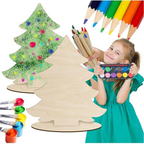 Albero di Natale in compensato per decorazione, statuetta in legno, base per dipingere (1/5)