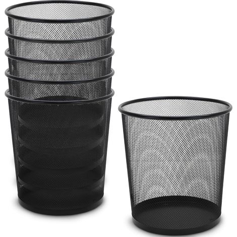 Lot de 6 Corbeille à papier, Maille métallique noire, Design moderne, Capacité 13L, Bureau Salle de bain