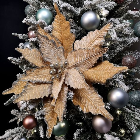 68cm Champagne Gold Velvet Poinsettia Stem Christmas Decoration (1/5)