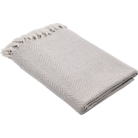 EGLO LIVING Decke Longlac, Kuscheldecke im Nature Design, Wolldecke für Couch mit Fischgrätmuster, Sofadecke gewebt aus Baumwolle in Creme und Beige, 130x170 cm (1/5)