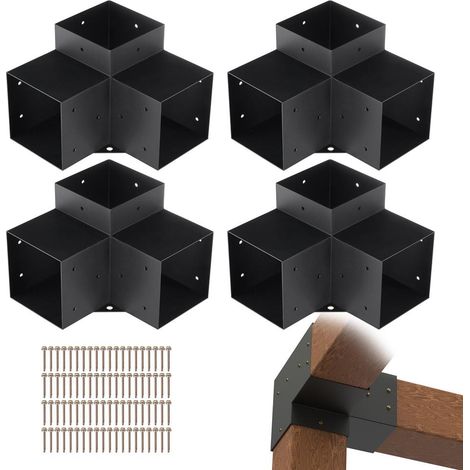 Kit 4 Supports d'Angle Pergola 3 Voies VEVOR Connecteur Poteau Bois 15x15 cm Acier pour Tonnelle Terrasse (1/5)