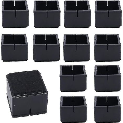 Protectores cuadrados para patas de sillas, 12 piezas, 42-48 mm, PVC, con almohadillas de fieltro, color negro. Protectores cuadrados para patas de sillas, mesas y sofás. (1/5)