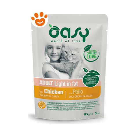 Oasy Cat Bocconcini in Salsa Adult Light in Fat  - Oasy Cat Bocconcini in Salsa Adult Light in Fat - Bustina Da 85 Gr